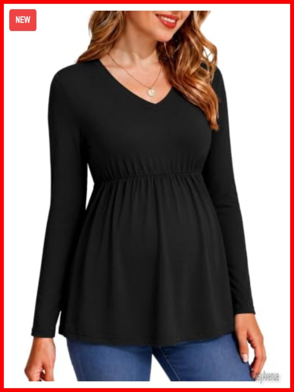 Ekouaer Maternity Shirt Long Sleeve V Neck Pleated Waist Tunic Top